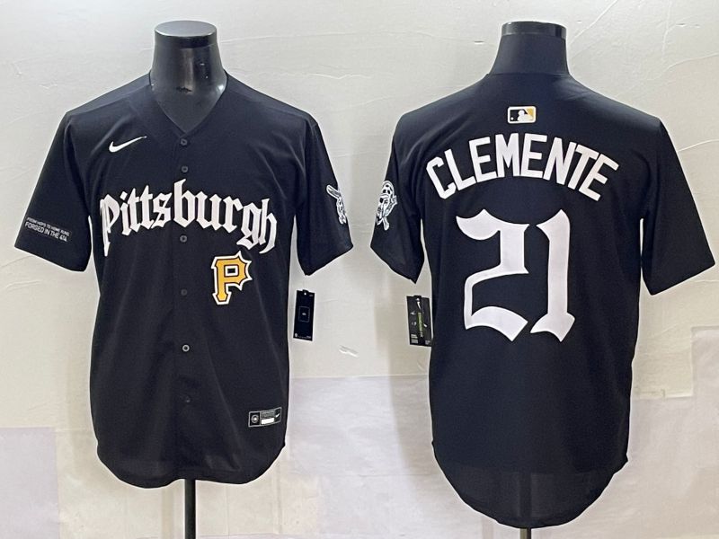 Men 2025 Pittsburgh Pirates #21 Clemente Black Five generations Joint Name Nike MLB Jersey style 16